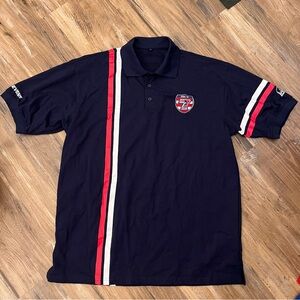 Mens rhino rugby sevens team USA big logo striped polo shirt sz XL blue red